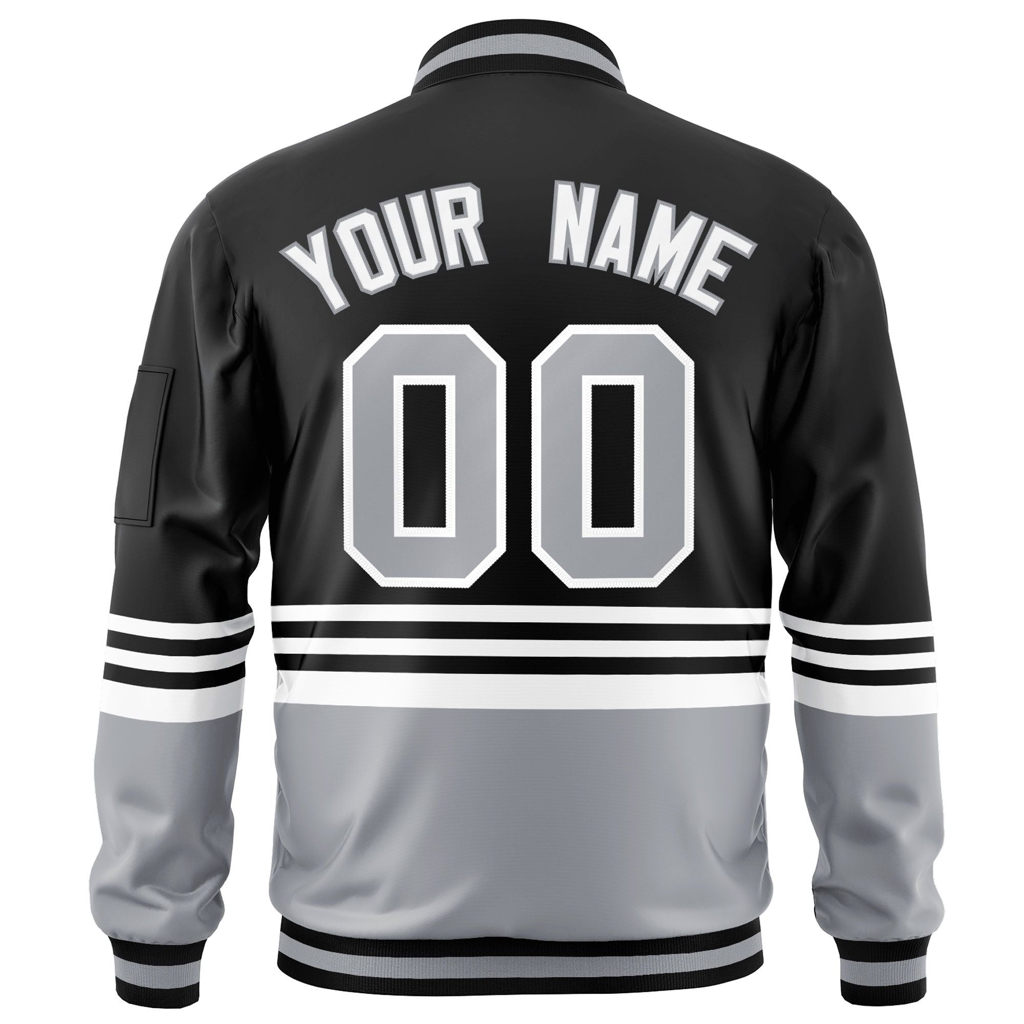 Custom Black Gray-White Varsity Full-Zip Color Block Letterman Bomber Jacket