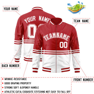 Custom Red White-Red Varsity Full-Zip Color Block Letterman Bomber Jacket