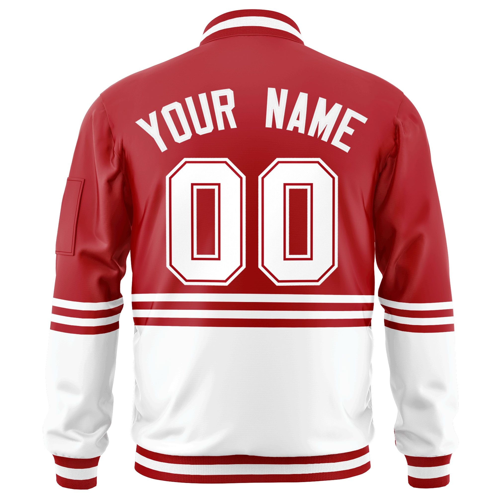 Custom Red White-Red Varsity Full-Zip Color Block Letterman Bomber Jacket