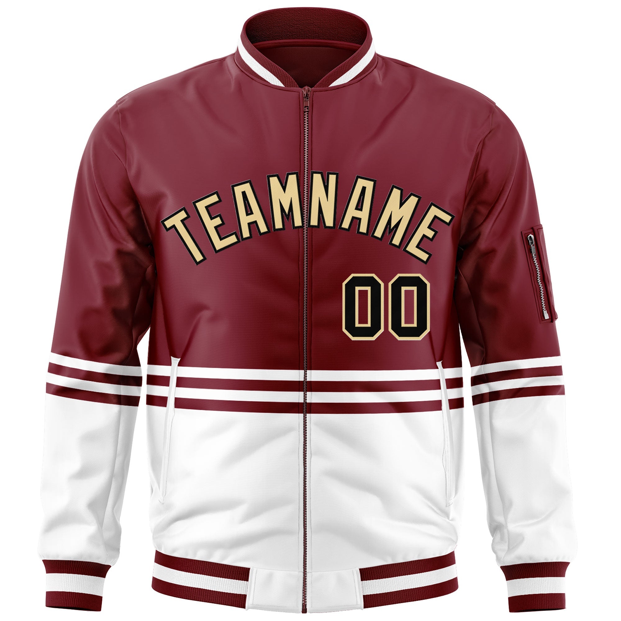 Custom Crimson Khaki-Black Varsity Full-Zip Color Block Letterman Bomber Jacket