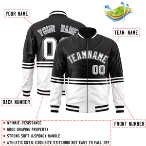 Custom Black White-Black Varsity Full-Zip Color Block Letterman Bomber Jacket