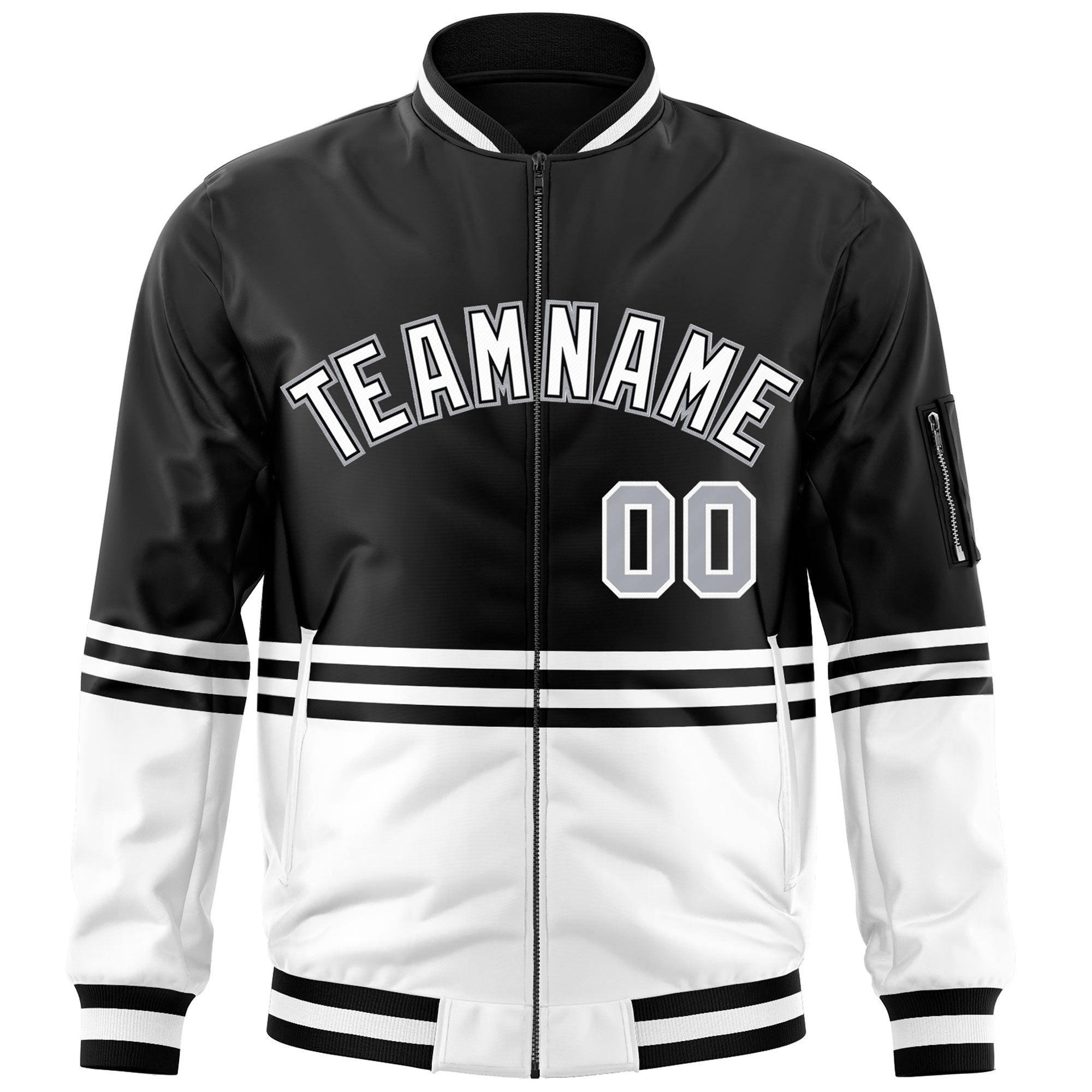 Custom Black White-Black Varsity Full-Zip Color Block Letterman Bomber Jacket