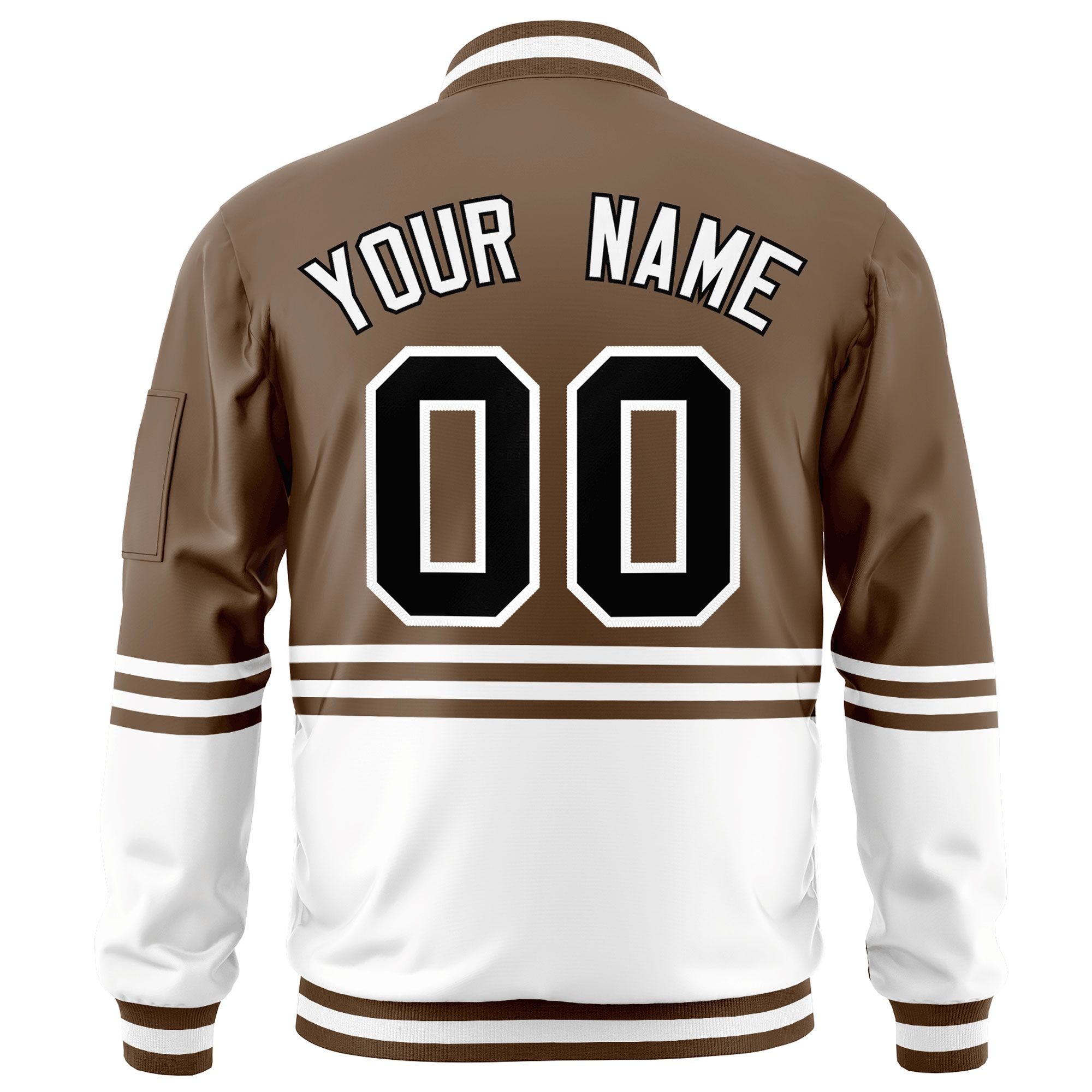 Custom Brown Black-White Varsity Full-Zip Color Block Letterman Bomber Jacket