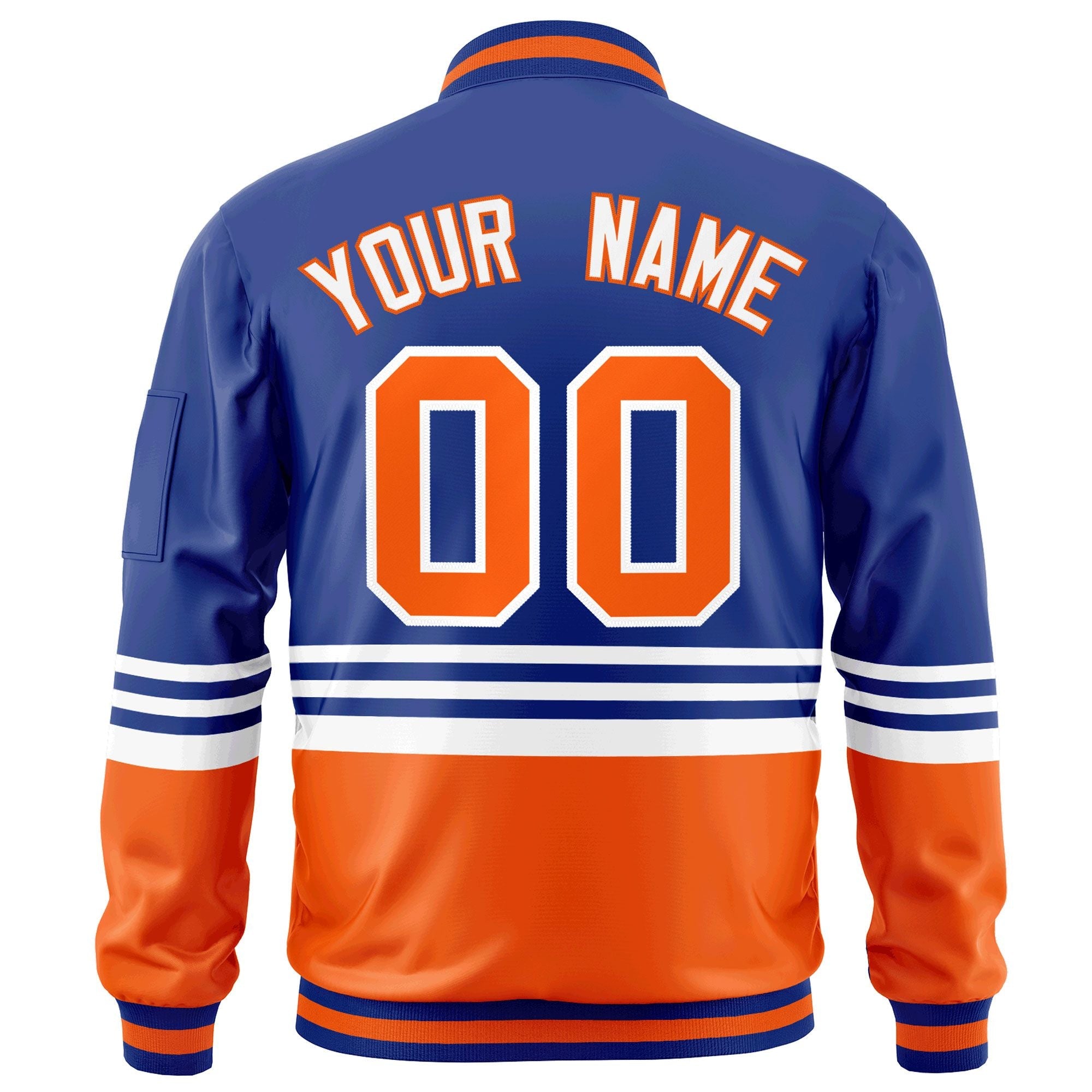 Custom Royal Orange-White Varsity Full-Zip Color Block Letterman Bomber Jacket