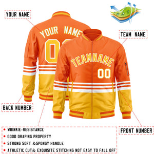 Custom Orange Gold-White Varsity Full-Zip Color Block Letterman Bomber Jacket