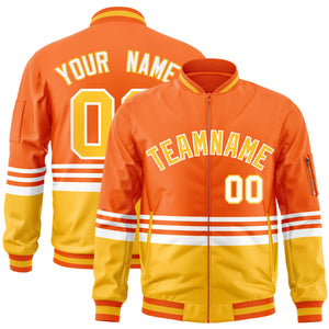 Custom Orange Gold-White Varsity Full-Zip Color Block Letterman Bomber Jacket