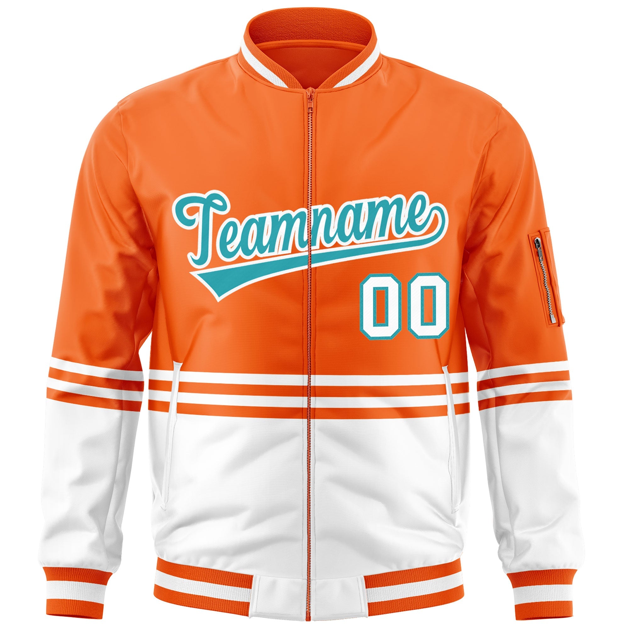 Custom Orange Aqua-White Varsity Full-Zip Color Block Letterman Bomber Jacket