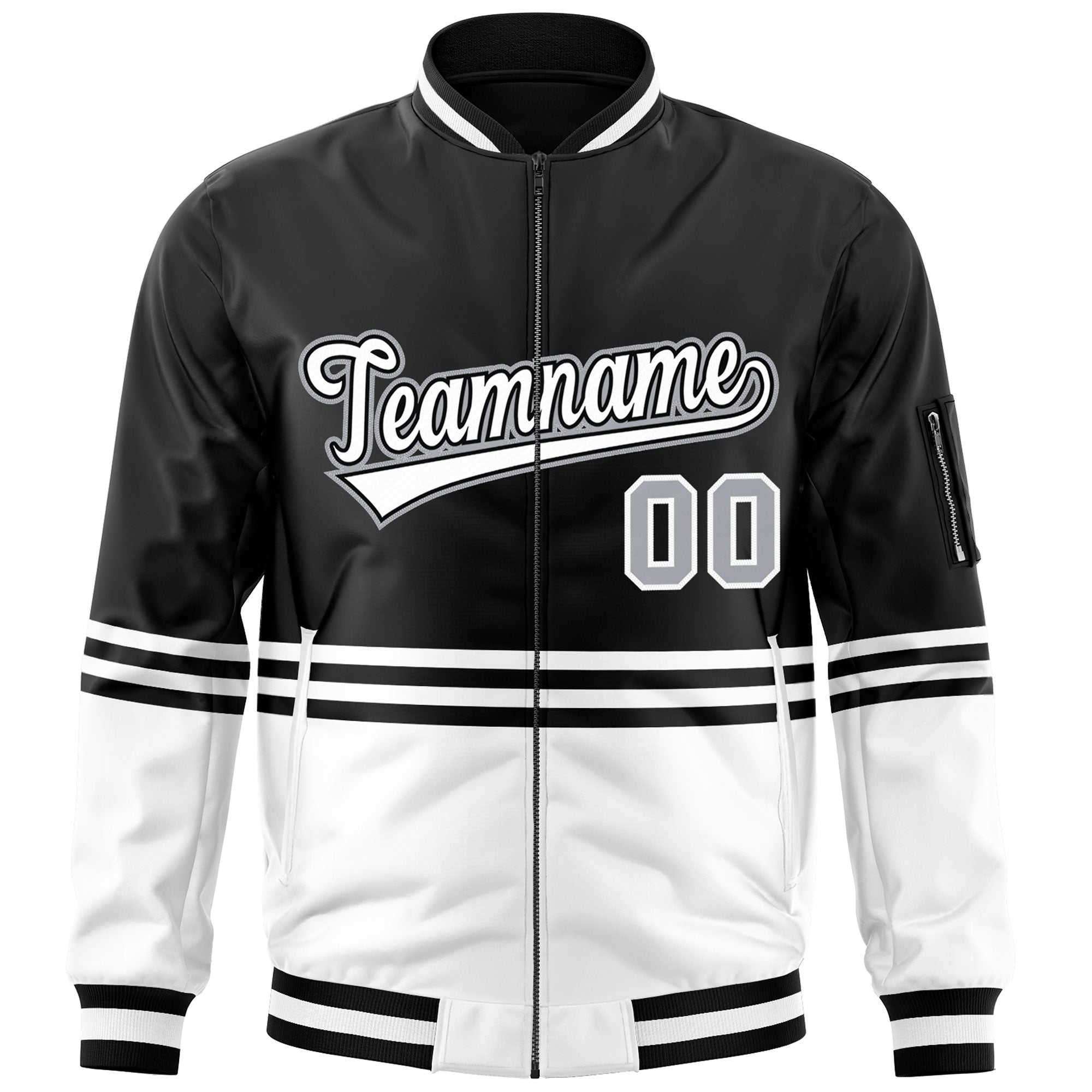 Custom Black White-Black Varsity Full-Zip Color Block Letterman Bomber Jacket