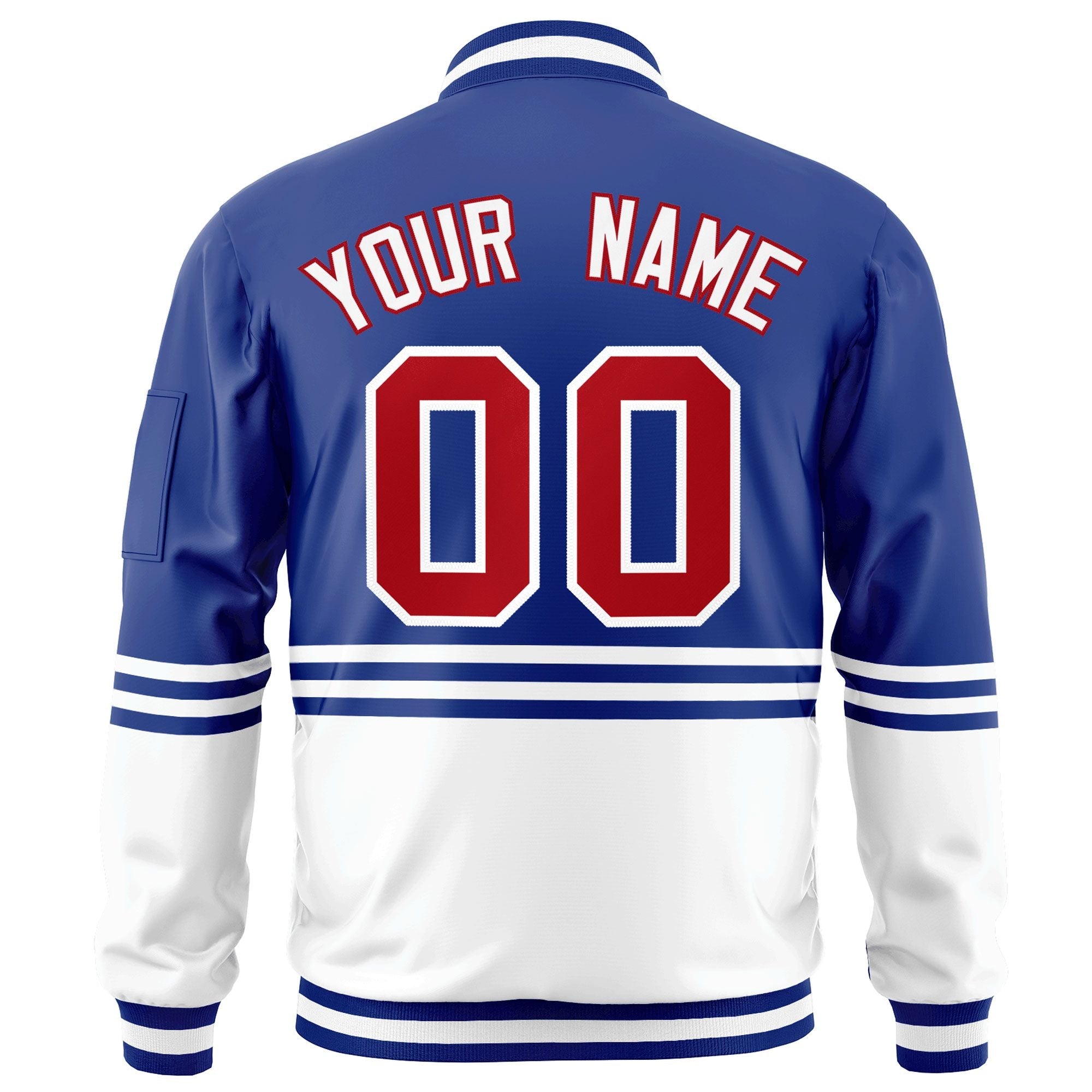 Custom Royal Red-White Varsity Full-Zip Color Block Letterman Bomber Jacket