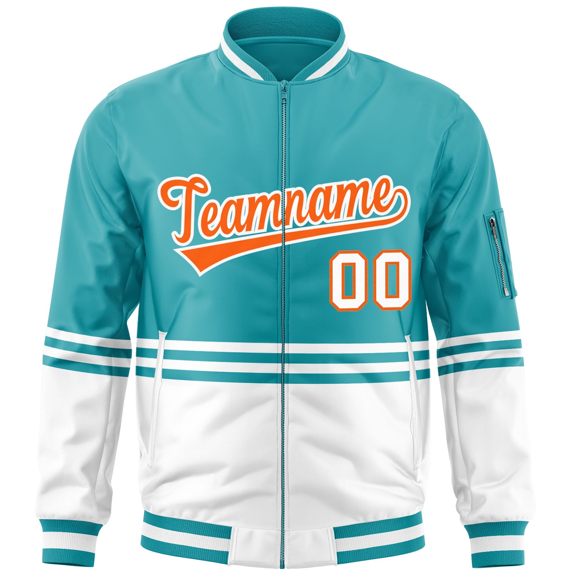 Custom Aqua Orange-White Varsity Full-Zip Color Block Letterman Bomber Jacket