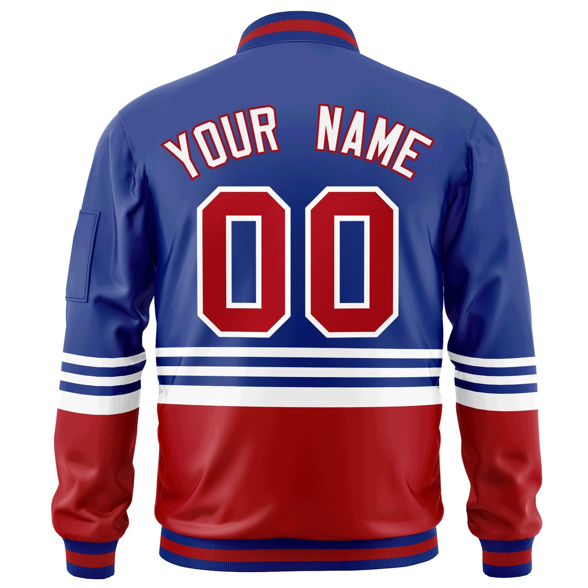 Custom Royal Red-White Varsity Full-Zip Color Block Letterman Bomber Jacket