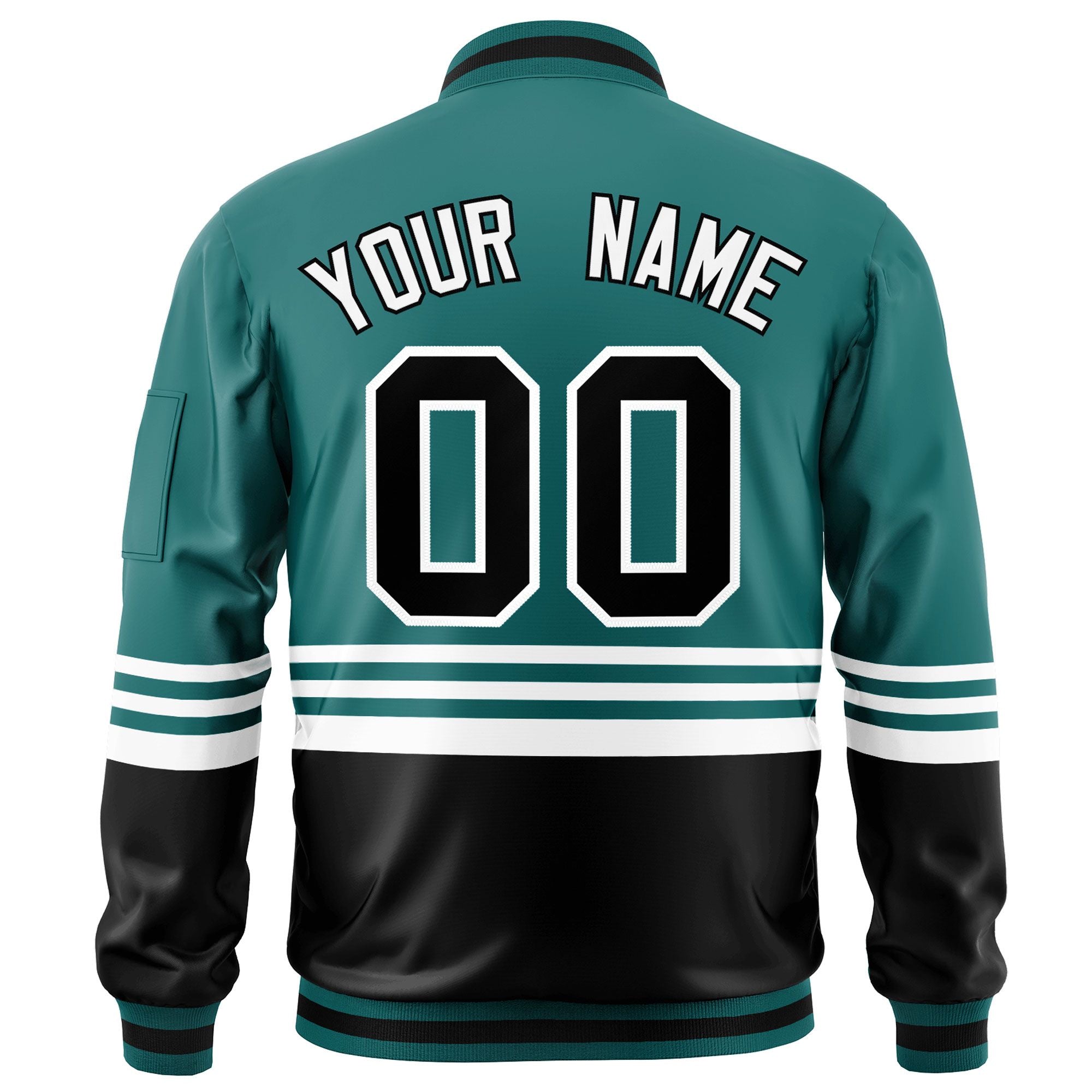 Custom Aqua Black-White Varsity Full-Zip Color Block Letterman Bomber Jacket