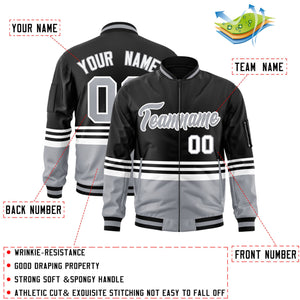 Custom Black Gray-White Varsity Full-Zip Color Block Letterman Bomber Jacket