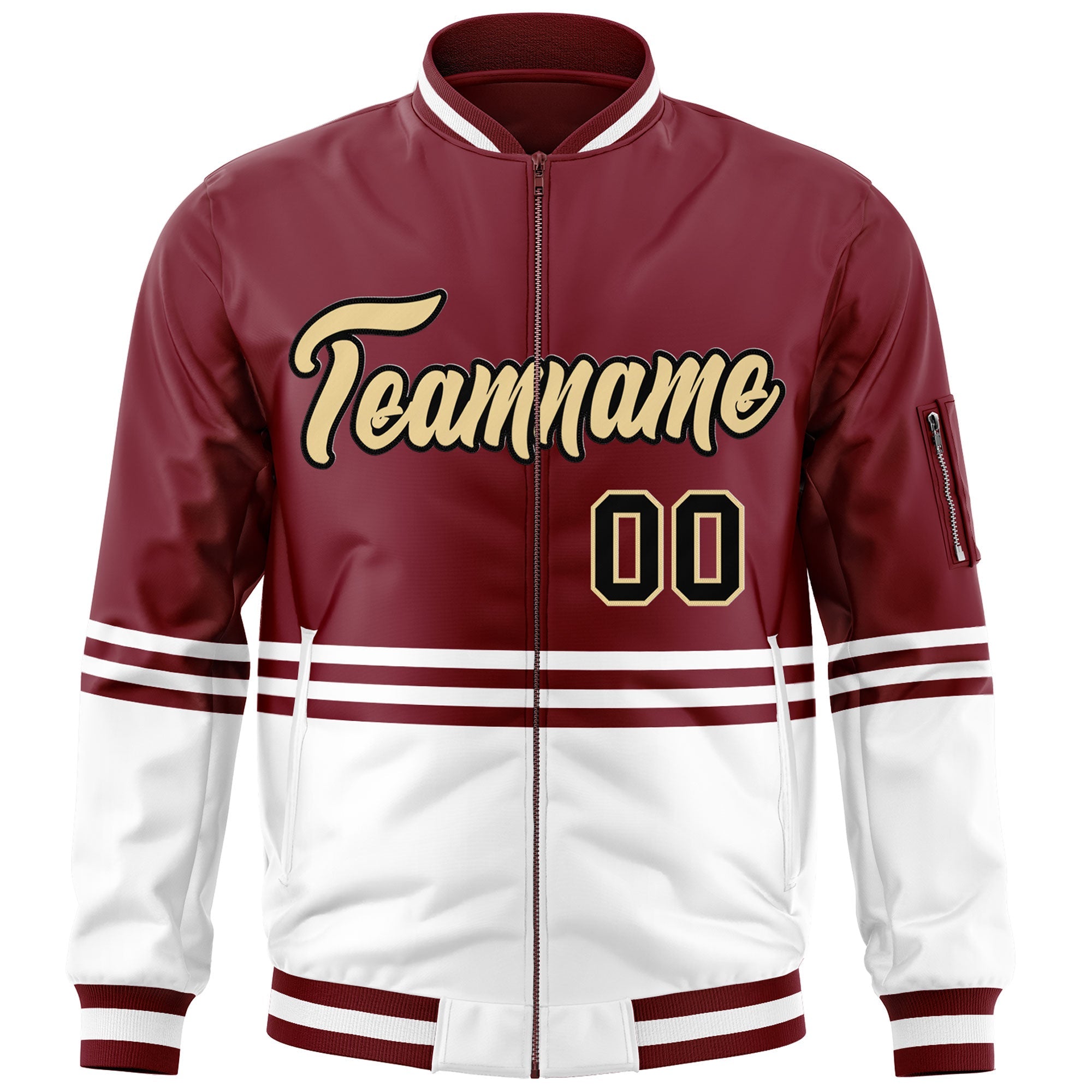 Custom Crimson Khaki-Black Varsity Full-Zip Color Block Letterman Bomber Jacket