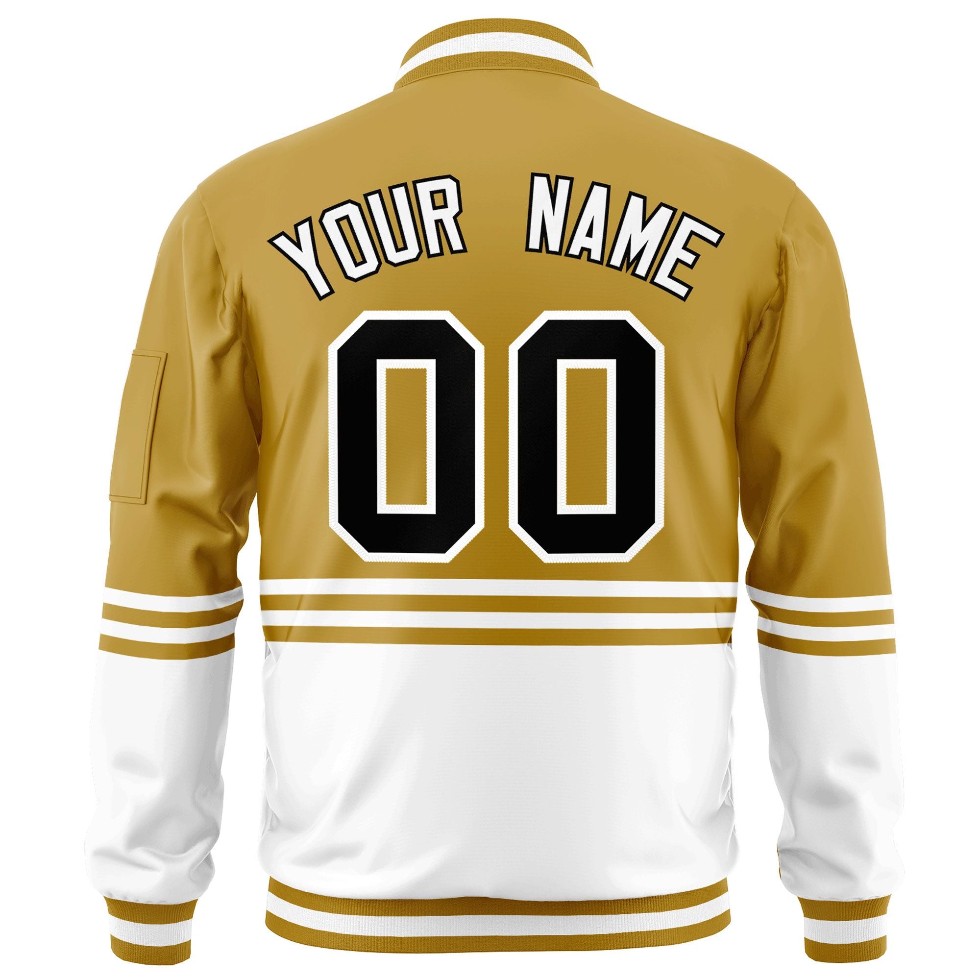 Custom Old Gold Black-White Varsity Full-Zip Color Block Letterman Bomber Jacket