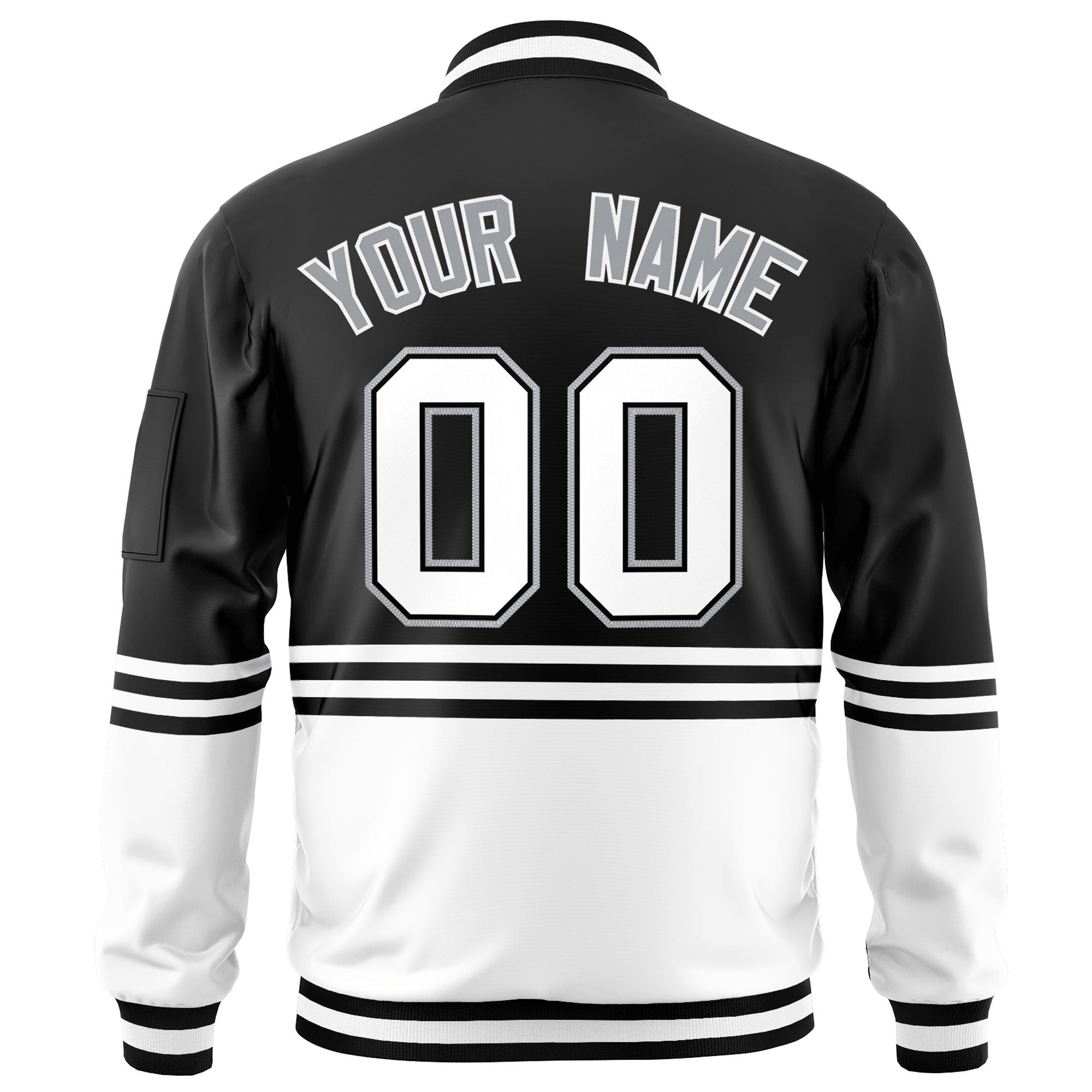 Custom Black White-Black Varsity Full-Zip Color Block Letterman Bomber Jacket