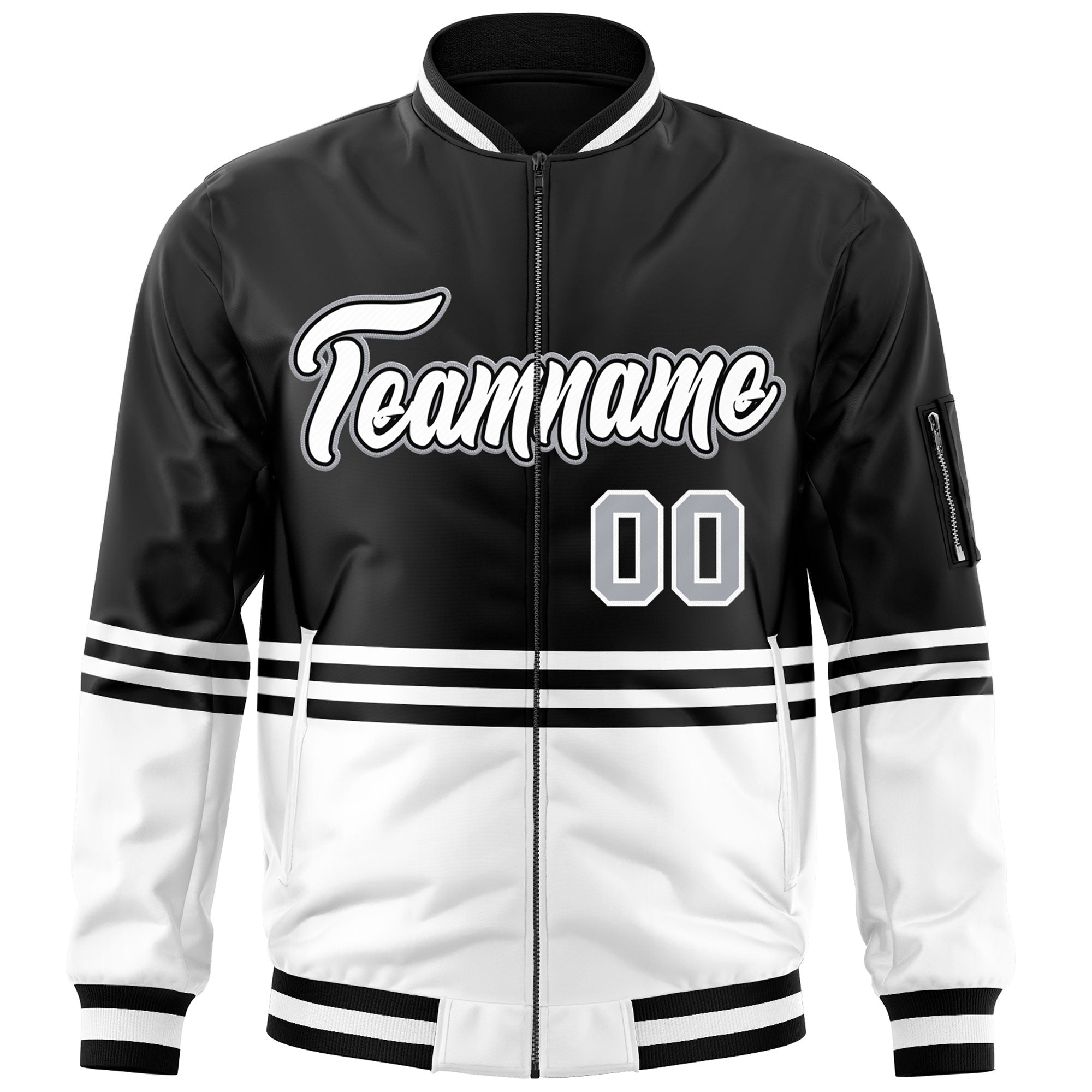 Custom Black White-Black Varsity Full-Zip Color Block Letterman Bomber Jacket