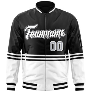 Custom Black White-Black Varsity Full-Zip Color Block Letterman Bomber Jacket