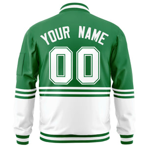 Custom Kelly Green White Varsity Full-Zip Color Block Letterman Bomber Jacket