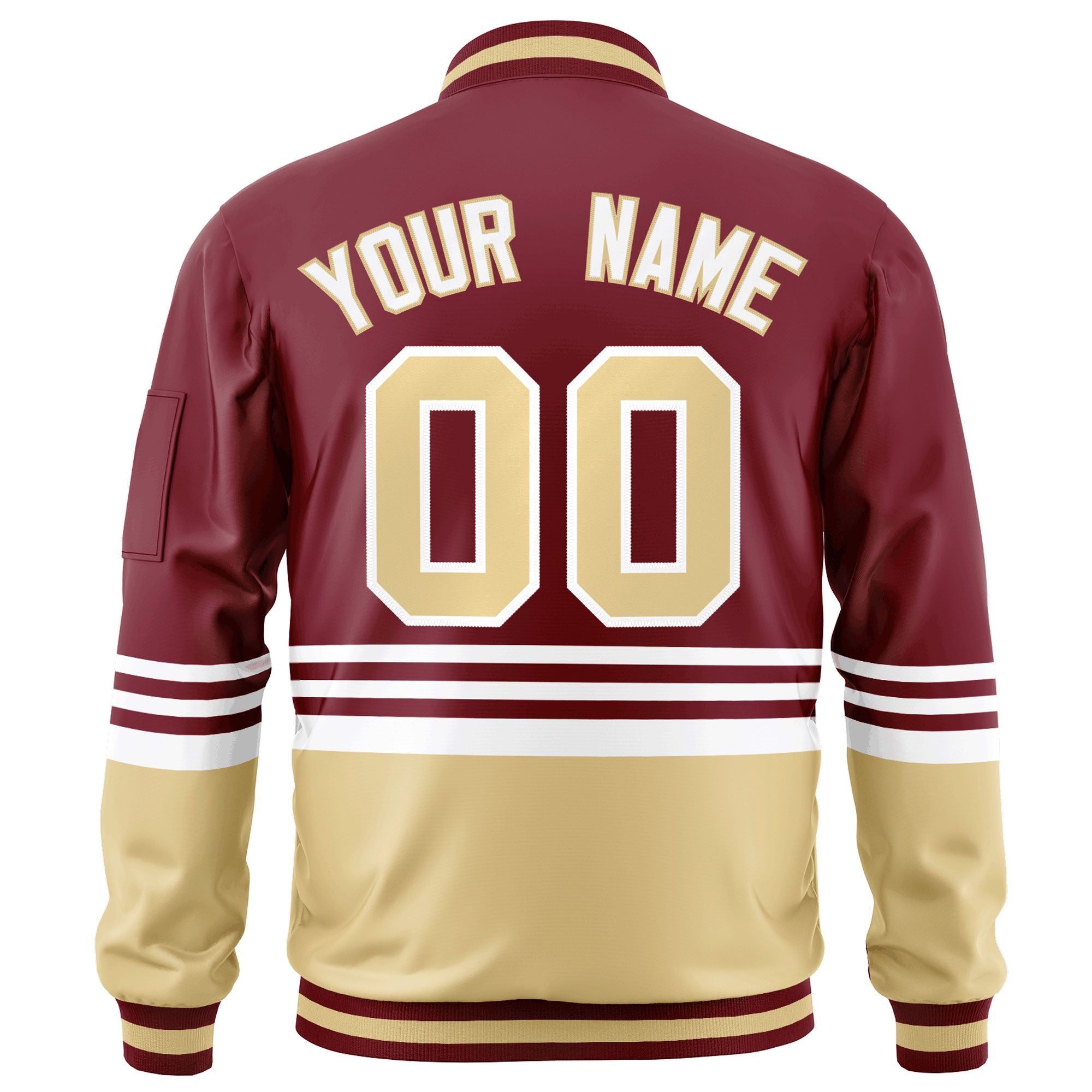 Custom Crimson Khaki-White Varsity Full-Zip Color Block Letterman Bomber Jacket