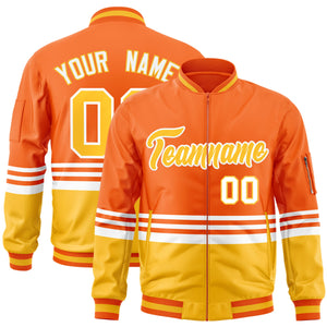 Custom Orange Gold-White Varsity Full-Zip Color Block Letterman Bomber Jacket