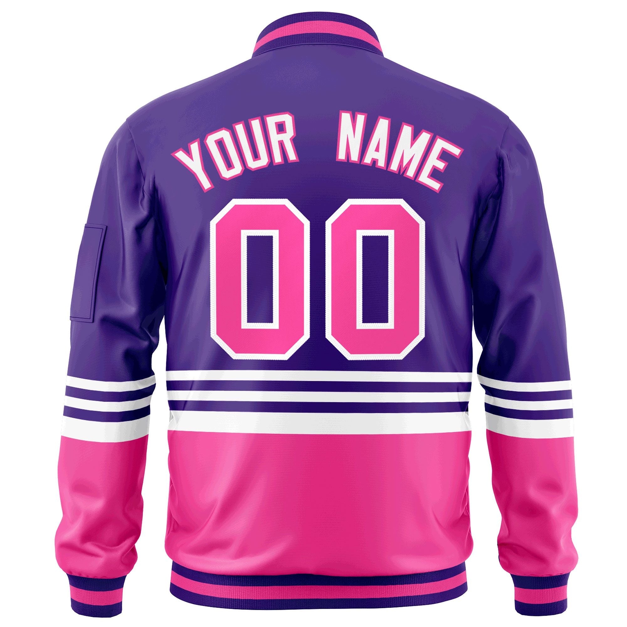 Custom Purple Pink-White Varsity Full-Zip Color Block Letterman Bomber Jacket