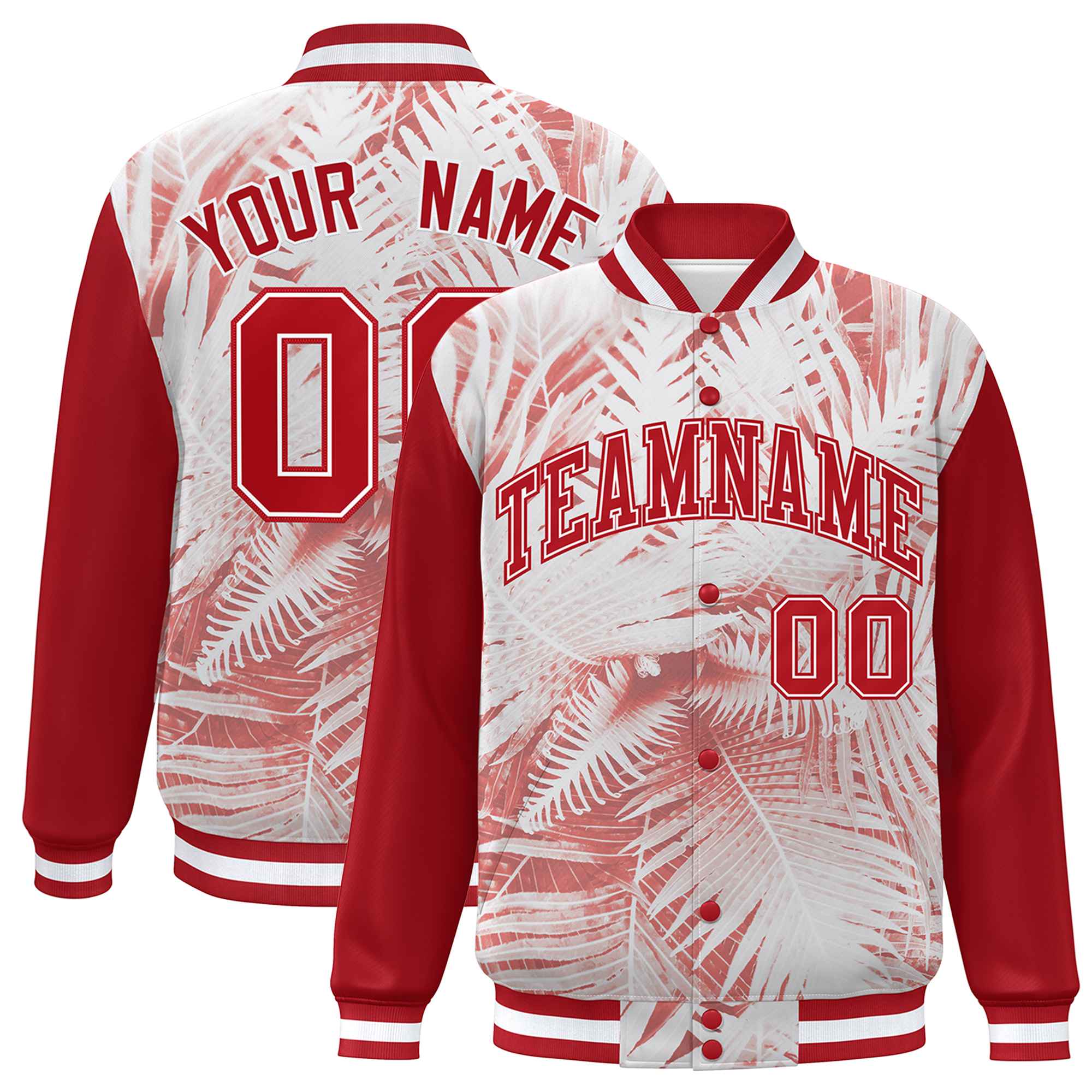 Custom Red White Maple Leaf Raglan Sleeves Bomber Graffiti Pattern Varsity Jacket