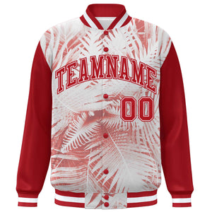 Custom Red White Maple Leaf Raglan Sleeves Bomber Graffiti Pattern Varsity Jacket