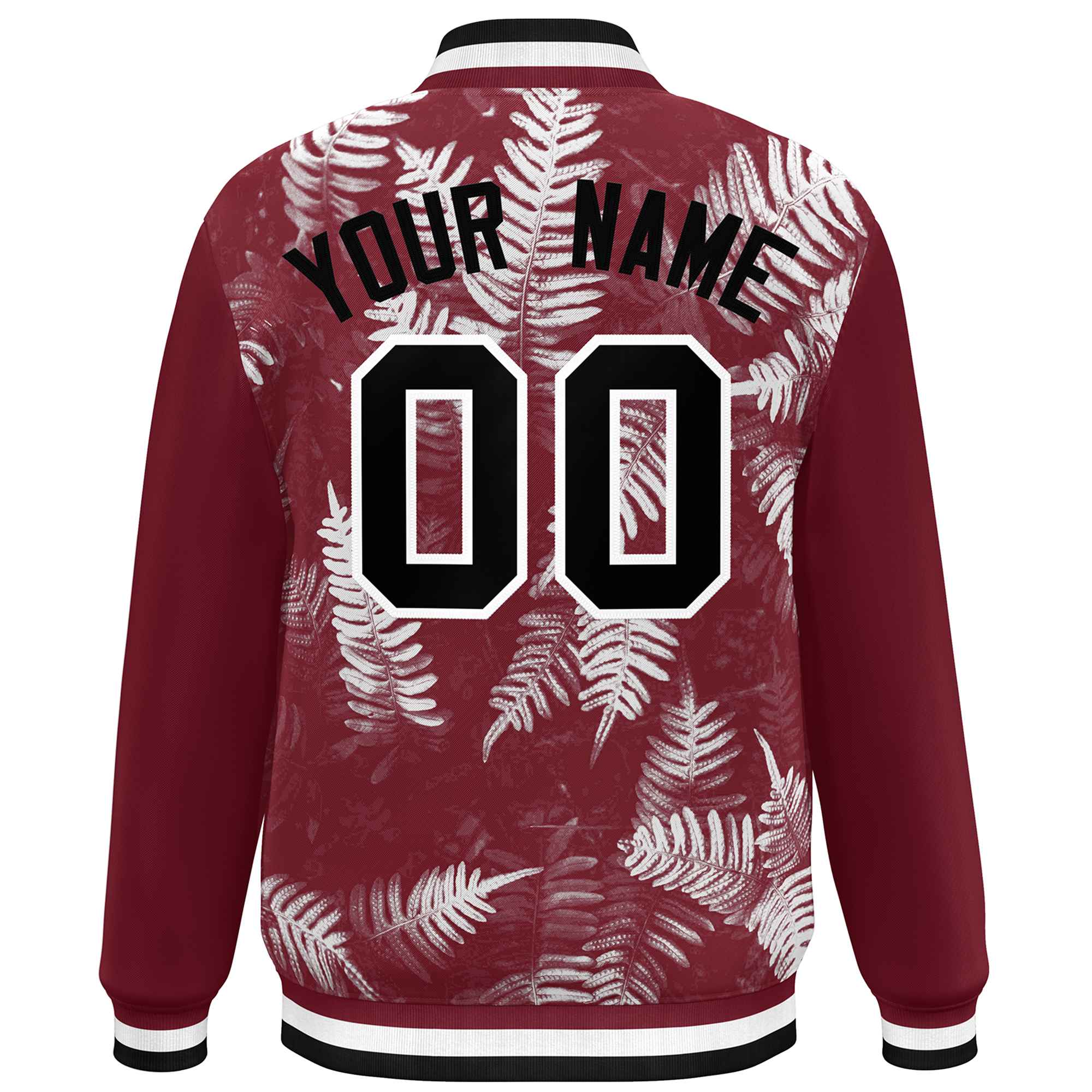 Custom Crimson Black-White Maple Leaf Raglan Sleeves Bomber Graffiti Pattern Varsity Jacket