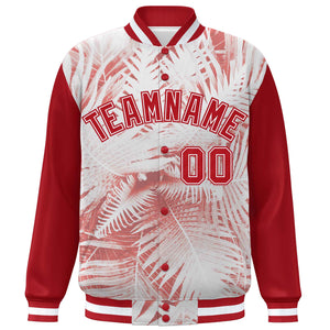 Custom Red White Maple Leaf Raglan Sleeves Bomber Graffiti Pattern Varsity Jacket