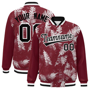 Custom Crimson Black-White Maple Leaf Raglan Sleeves Bomber Graffiti Pattern Varsity Jacket