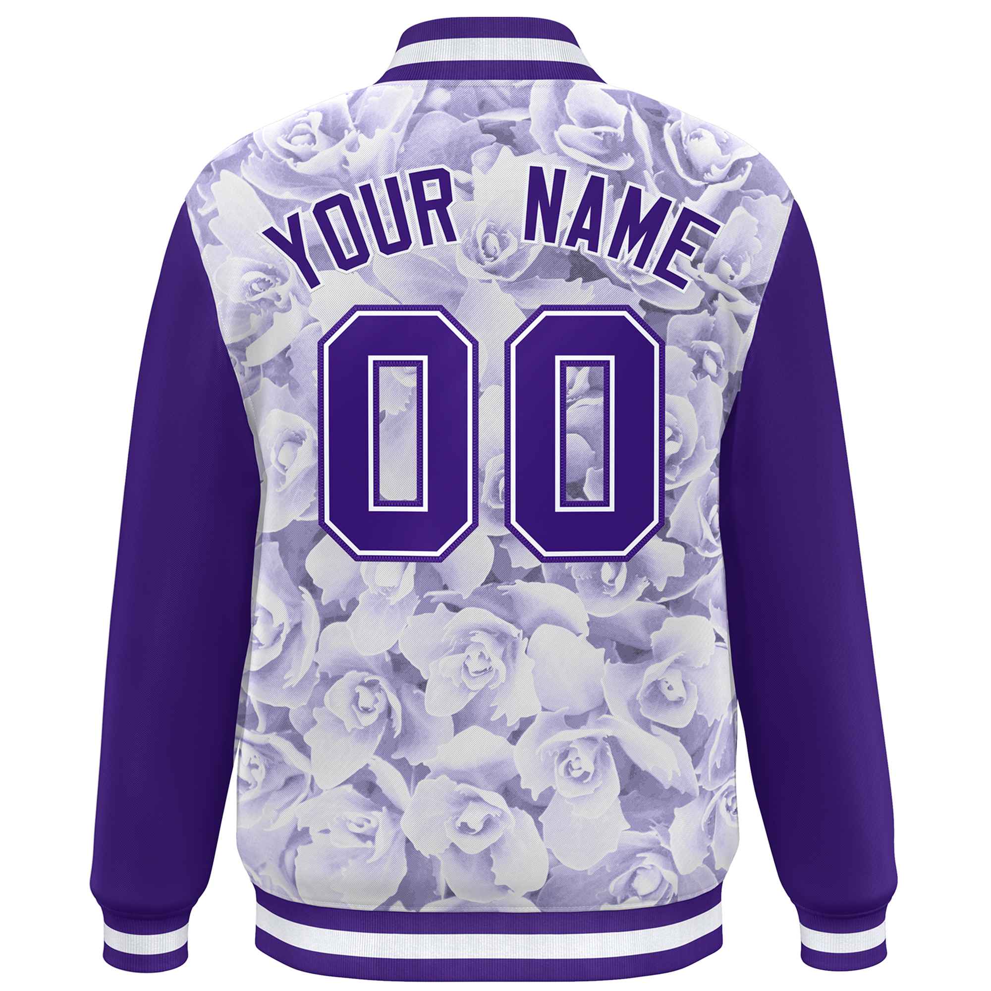 Custom Purple White Maple Leaf Raglan Sleeves Bomber Graffiti Pattern Varsity Jacket