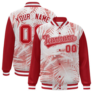 Custom Red White Maple Leaf Raglan Sleeves Bomber Graffiti Pattern Varsity Jacket