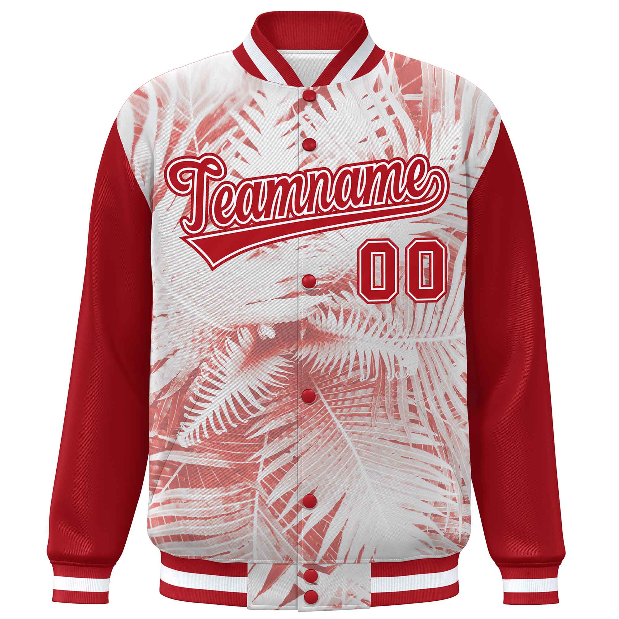 Custom Red White Maple Leaf Raglan Sleeves Bomber Graffiti Pattern Varsity Jacket