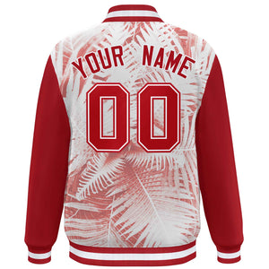 Custom Red White Maple Leaf Raglan Sleeves Bomber Graffiti Pattern Varsity Jacket