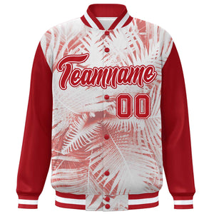 Custom Red White Maple Leaf Raglan Sleeves Bomber Graffiti Pattern Varsity Jacket