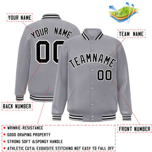 Custom Gray Black-White Classic Style Varsity Full-Snap Letterman Jacket