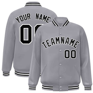 Custom Gray Black-White Classic Style Varsity Full-Snap Letterman Jacket