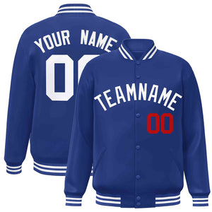 Custom Royal White Classic Style Varsity Full-Snap Letterman Jacket