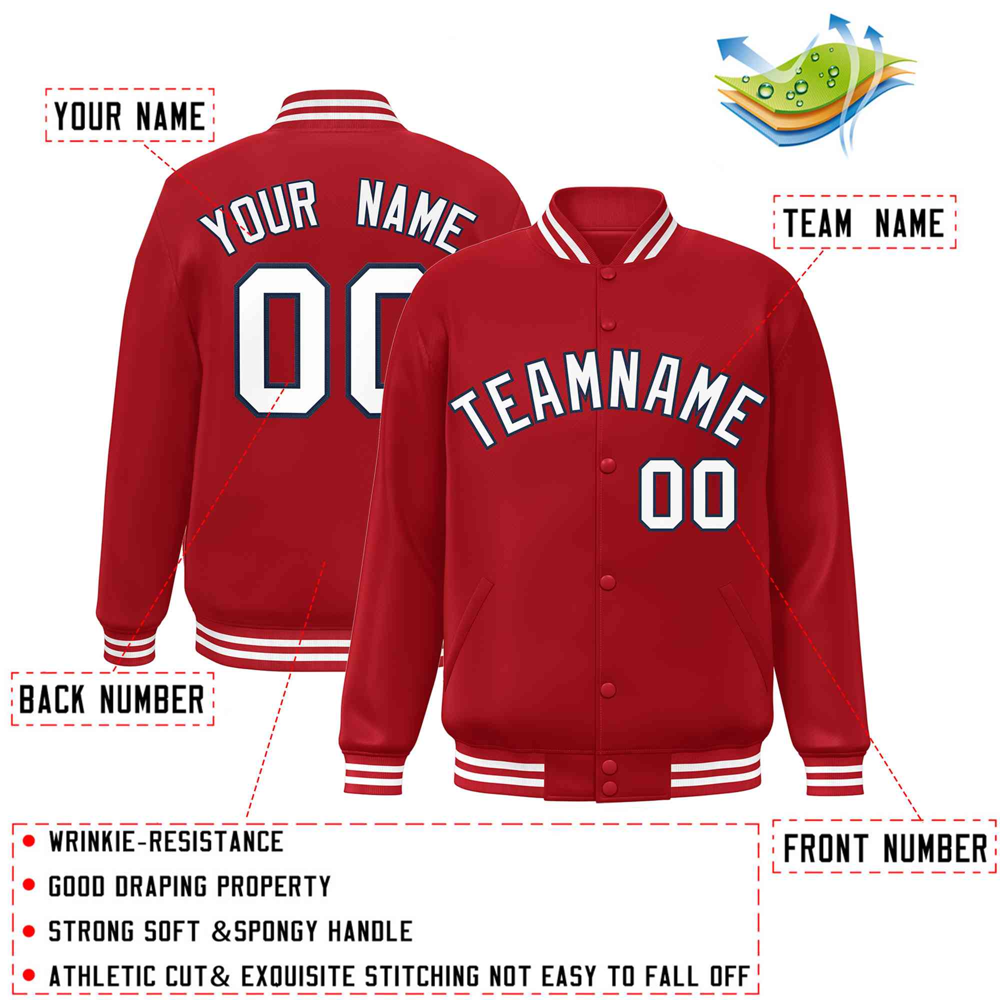 Custom Red White-Navy Classic Style Varsity Full-Snap Letterman Jacket