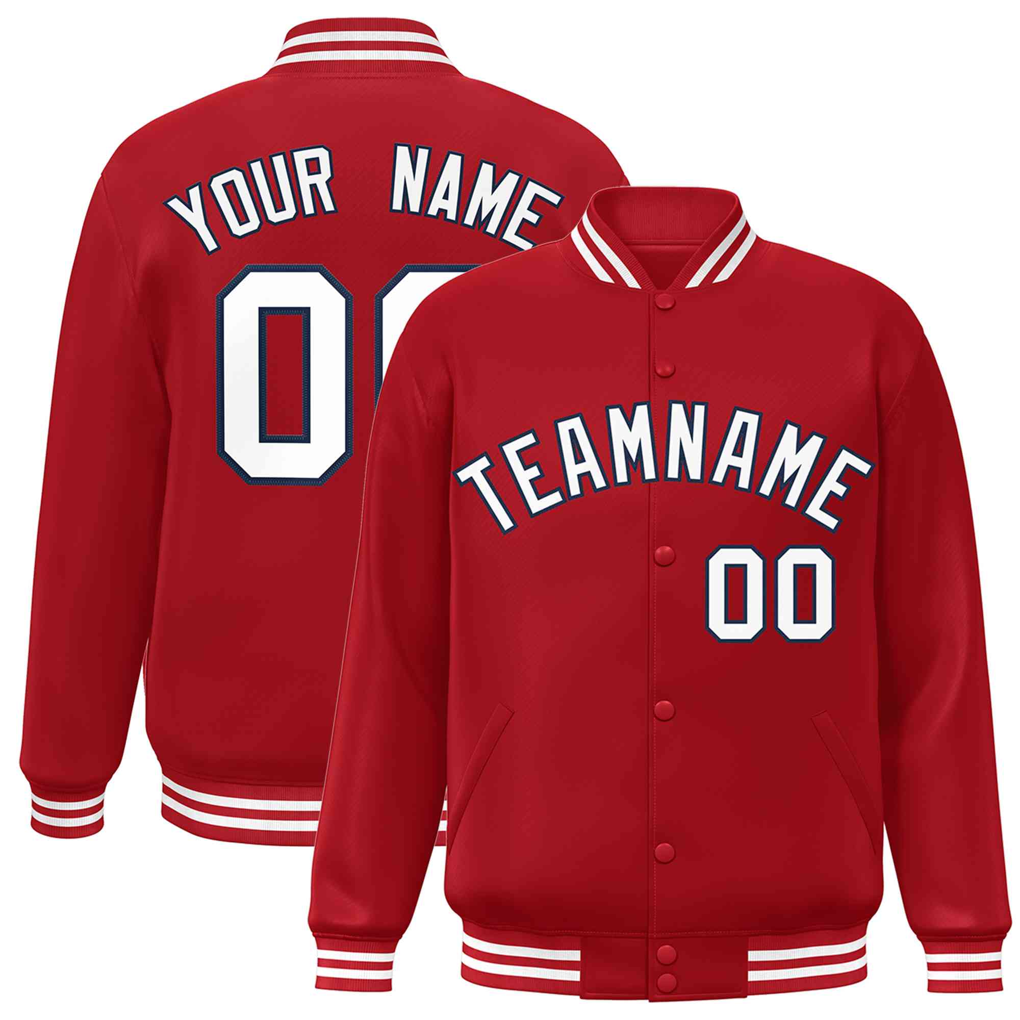 Custom Red White-Navy Classic Style Varsity Full-Snap Letterman Jacket