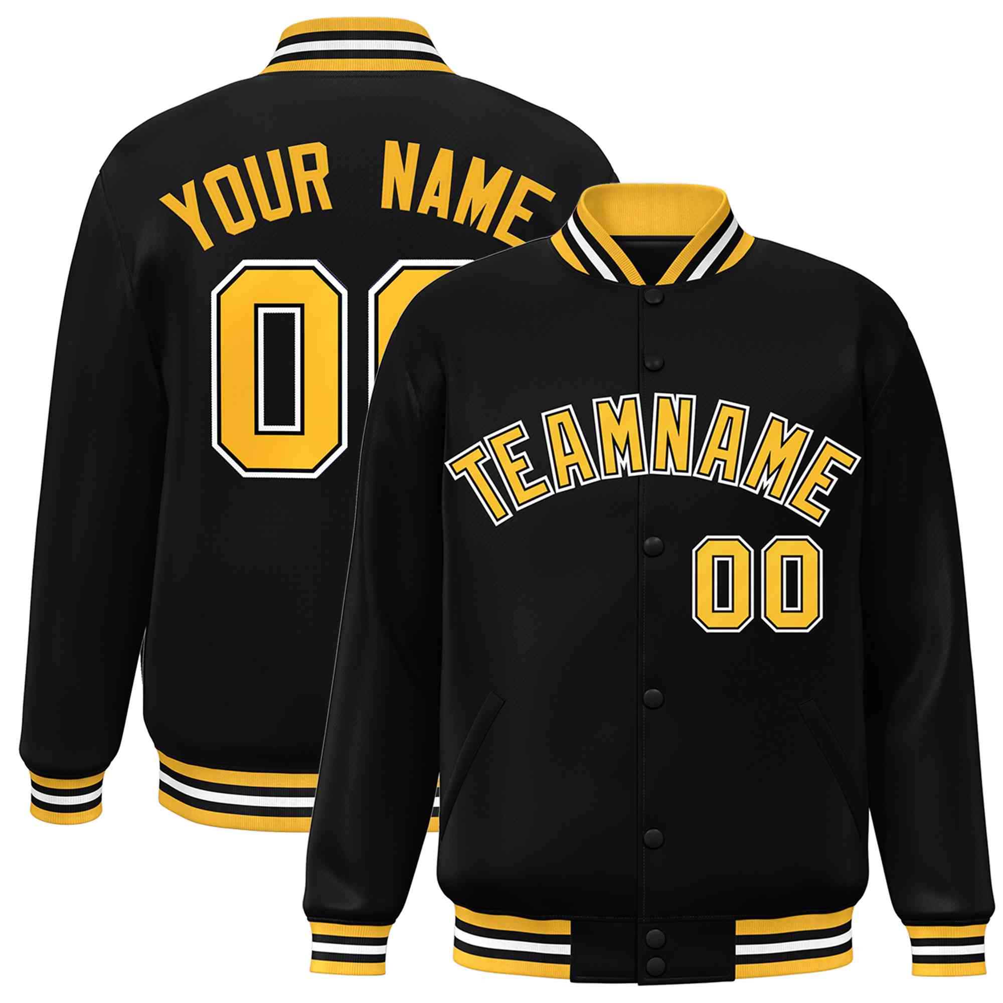 Custom Black Gold Black Classic Style Varsity Full Snap Letterman Jack