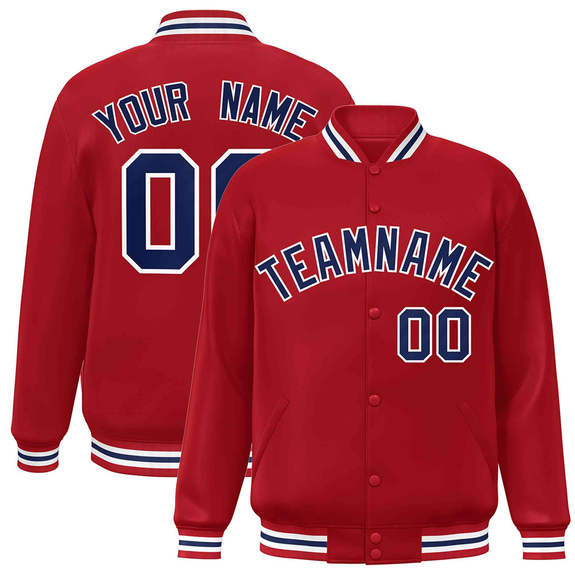 Custom Red Navy-White Classic Style Varsity Full-Snap Letterman Jacket