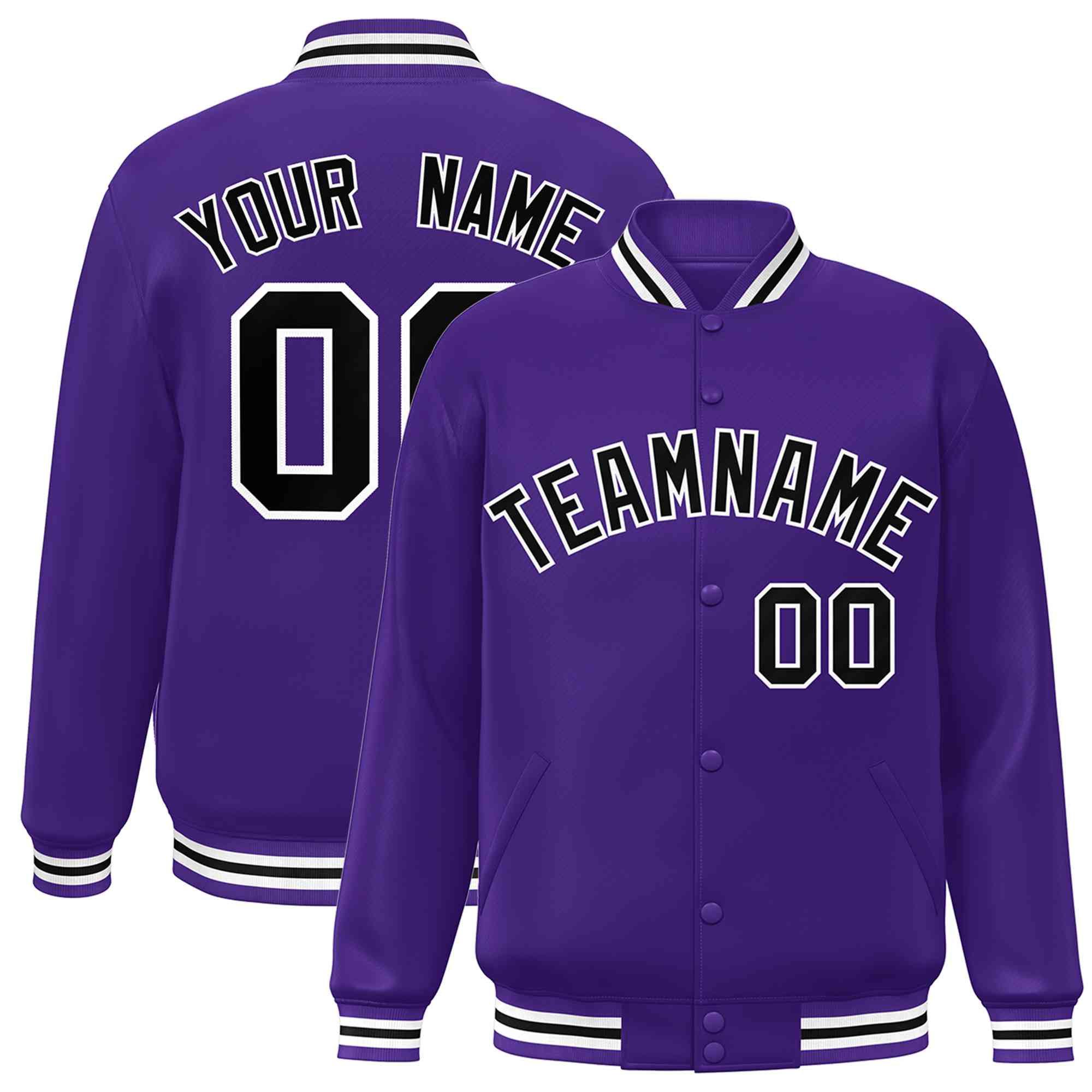 Custom Purple Black-White Classic Style Varsity Full-Snap Letterman Jacket