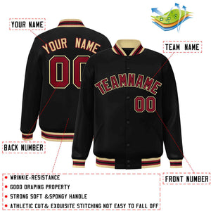 Custom Black Crimson-Black Classic Style Varsity Full-Snap Letterman Jacket