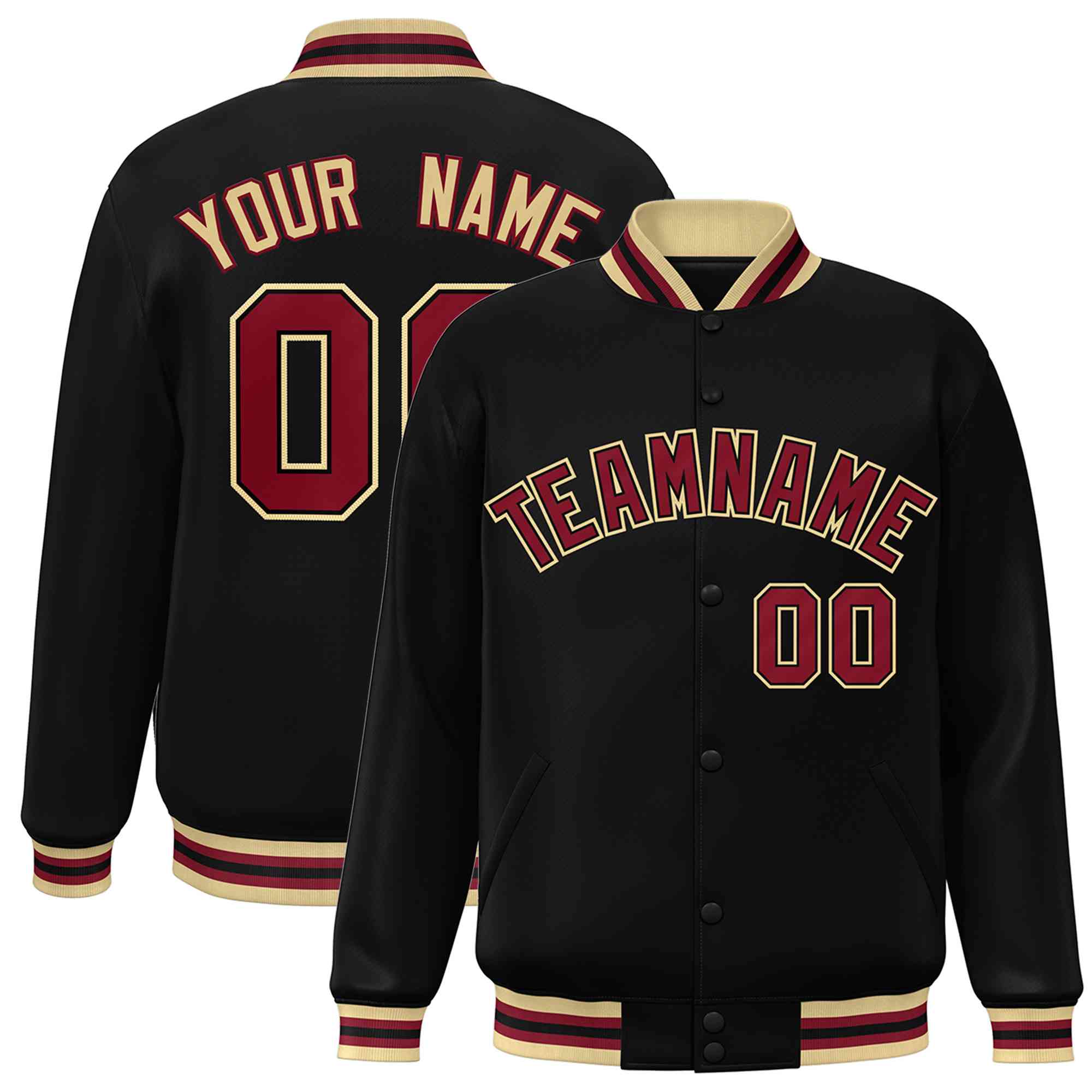 Custom Black Crimson-Black Classic Style Varsity Full-Snap Letterman Jacket