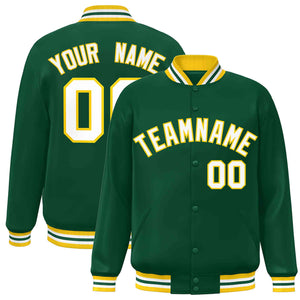 Custom Green White-Gold Classic Style Varsity Full-Snap Letterman Jacket