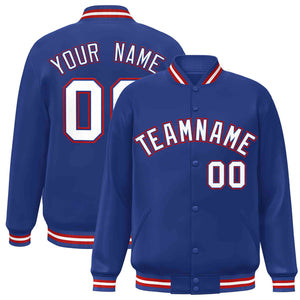 Custom Royal White-Royal Classic Style Varsity Full-Snap Letterman Jacket