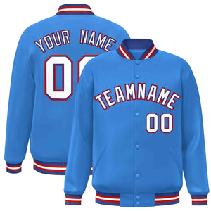 Custom Powder Blue White-Royal Classic Style Varsity Full-Snap Letterman Jacket