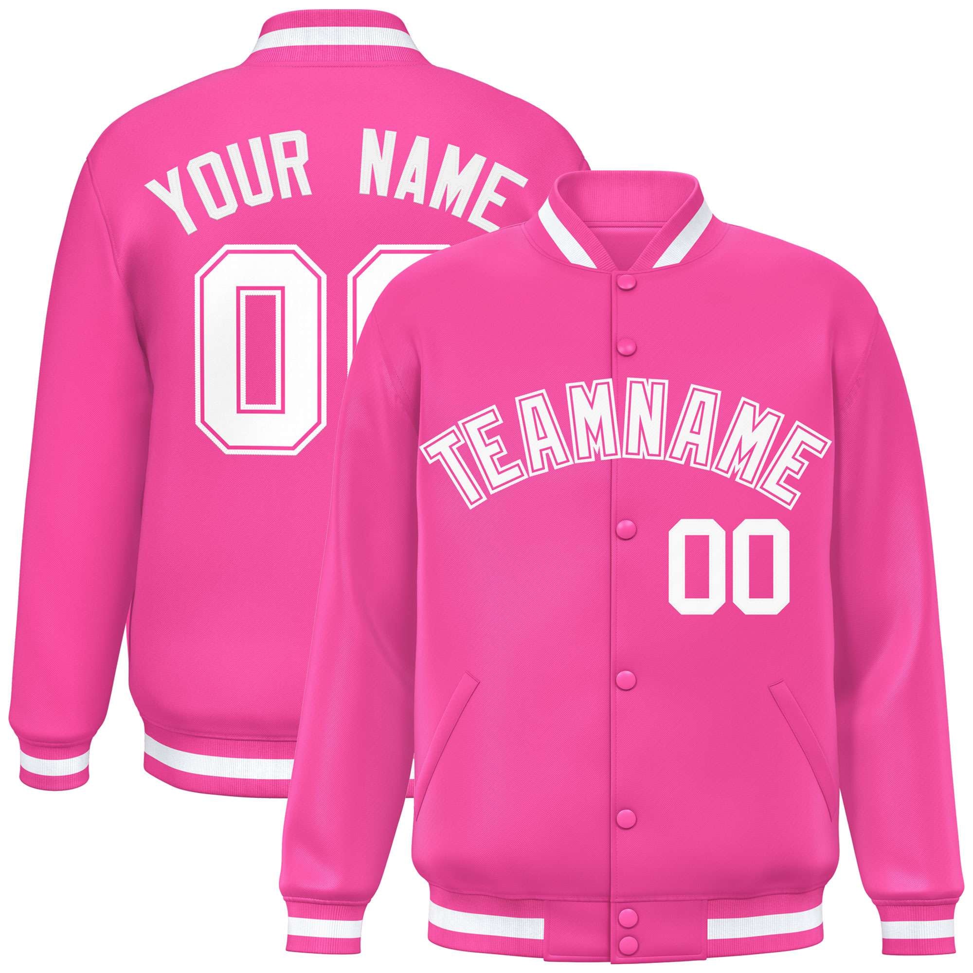 Custom Pink White Varsity Full-Snap Classic Style Letterman Baseball Jacket